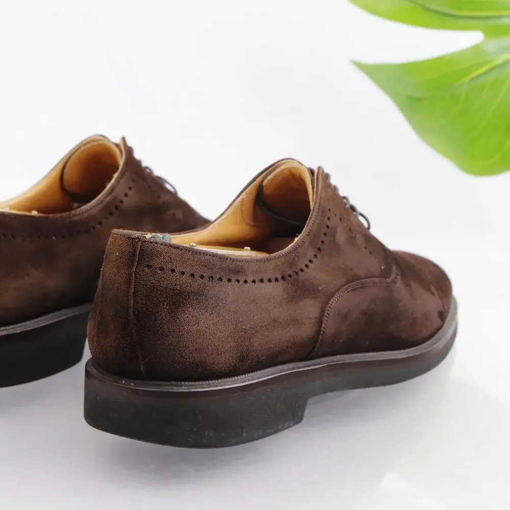 Mezlan Mens Solana Oxfords Size 9.5 Brown Suede Dress Shoe Cap Toe Brogue Vibram